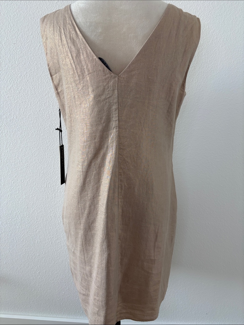 Nicole Miller Sleeveless V-Neck Shift Dress in Shimmering Beige - Picture 3 of 3